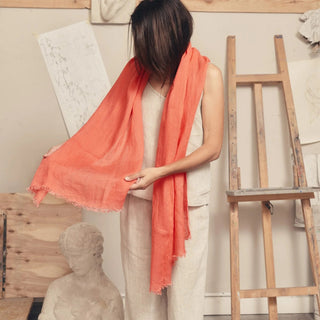 Deep Sea Coral Linen Woodbine Scarf - Linen Tales Global 