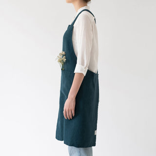 Deep Water Linen Crossback Apron - Linen Tales 