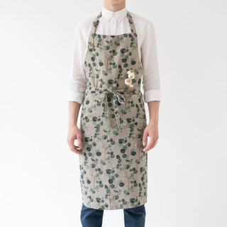 Eucalyptus on Natural Linen Chef Apron - Linen Tales 