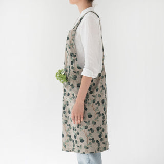 Eucalyptus on Natural Linen Crossback Apron - Linen Tales Global 2
