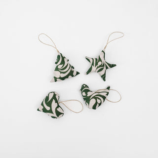 Evergreen Damask Christmas Tree Decorations Set of 4 - Linen Tales Global 