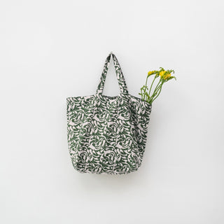 Evergreen Damask Linen Big Bag - Linen Tales 