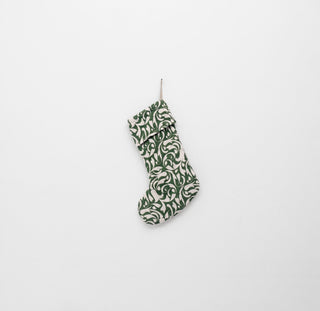 Evergreen Damask Linen Christmas Stocking - Linen Tales Global 