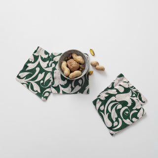 Evergreen Damask Linen Coasters Set of 4 - Linen Tales 
