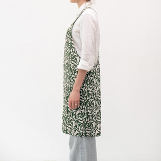Evergreen Damask Linen Crossback Apron - Linen Tales 