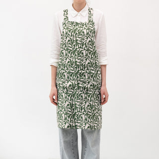 Evergreen Damask Linen Crossback Apron - Linen Tales 