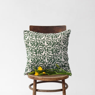 Evergreen Damask Linen Cushion Cover - Linen Tales 