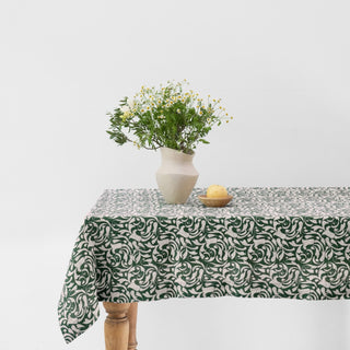 Evergreen Damask Linen Tablecloth - Linen Tales 