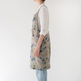 Flowers on Natural Linen Crossback Apron - Linen Tales 