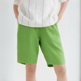 Foliage Green Linen Cumin Shorts - Linen Tales 