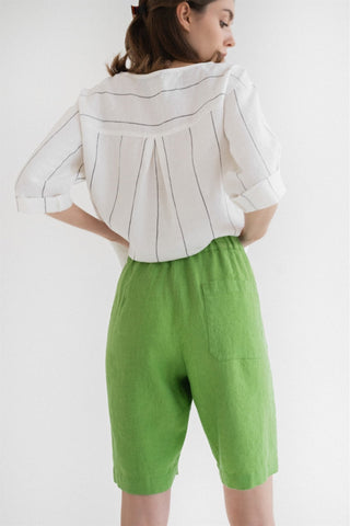 Foliage Green Linen Cumin Shorts - Linen Tales 