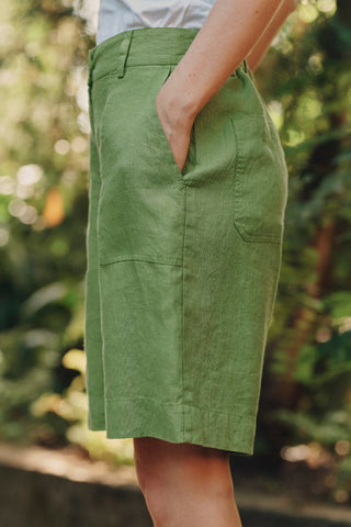 Foliage Green Linen Etude Shorts - Linen Tales 