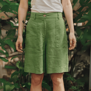 Foliage Green Linen Etude Shorts - Linen Tales 