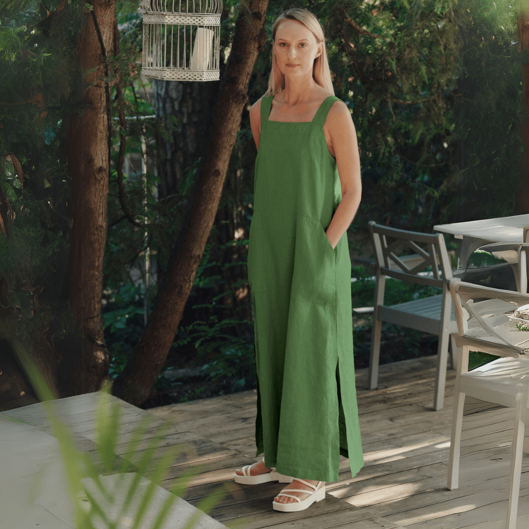 Foliage Green Linen Fugue Dress