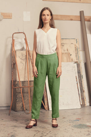 Foliage Green Linen Gladiolus Trousers - Linen Tales 