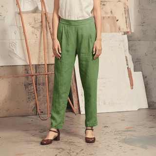 Foliage Green Linen Gladiolus Trousers - Linen Tales 