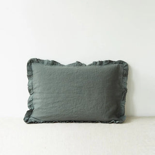 Forest Green Linen Pillowcase with Frills 