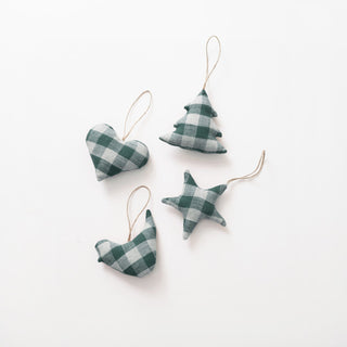 Forest Green Gingham Christmas Tree Decorations Set of 4 - Linen Tales Global 