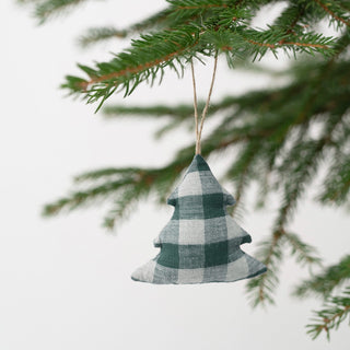 Forest Green Gingham Christmas Tree Decorations Set of 4 - Linen Tales Global 