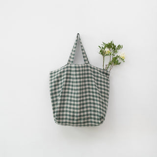 Forest Green Gingham Linen Big Bag - Linen Tales 1