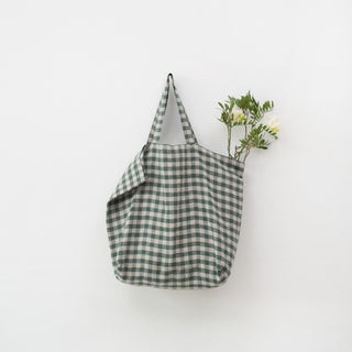 Forest Green Gingham Linen Big Bag - Linen Tales 2