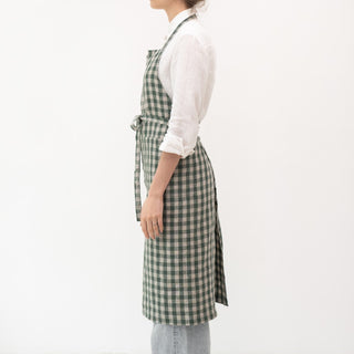 Forest Green Gingham Linen Chef Apron - Linen Tales 