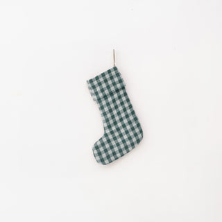 Forest Green Gingham Linen Christmas Stocking - Linen Tales Global 