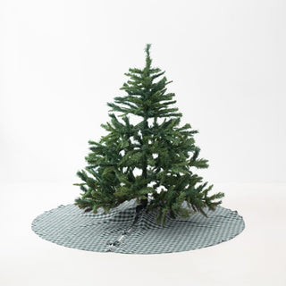 Forest Green Gingham Linen Christmas Tree Skirt - Linen Tales Global 