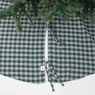 Forest Green Gingham Linen Christmas Tree Skirt - Linen Tales Global 3