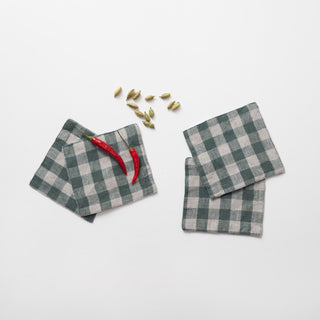 Forest Green Gingham Linen Coasters Set of 4 - Linen Tales 3
