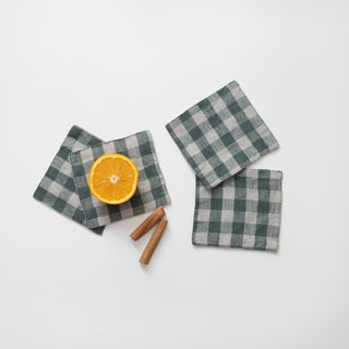 Forest Green Gingham Linen Coasters Set of 4 - Linen Tales 