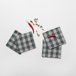 Forest Green Gingham Linen Coasters Set of 4 - Linen Tales 