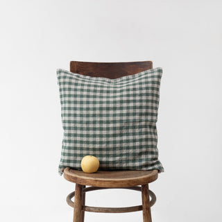 Forest Green Gingham Linen Cushion Cover - Linen Tales 4