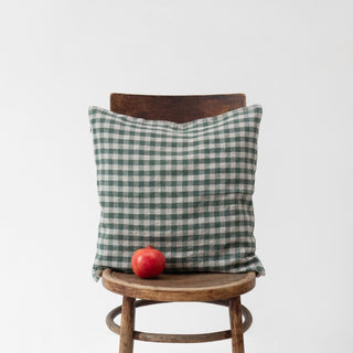 Forest Green Gingham Linen Cushion Cover - Linen Tales 