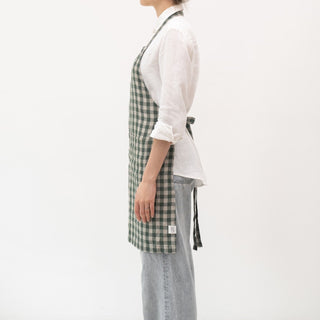 Forest Green Gingham Linen Daily Apron - Linen Tales 