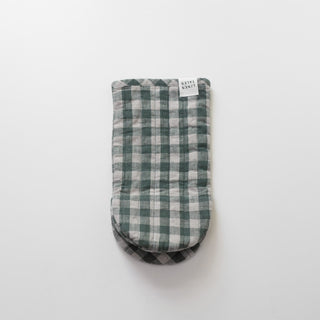Forest Green Gingham Linen Oven Mitt - Linen Tales 