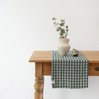 Forest Green Gingham Linen Table Runner - Linen Tales 