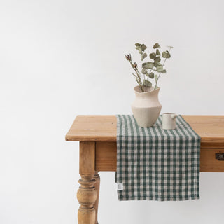 Forest Green Gingham Linen Table Runner - Linen Tales 