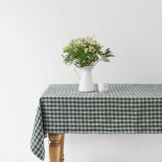 Forest Green Gingham Linen Tablecloth - Linen Tales 