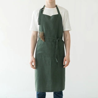 Forest Green Linen Chef Apron - Linen Tales 