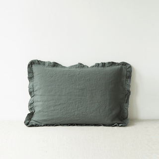 Forest Green Linen Pillowcase with Frills - Linen Tales Global 