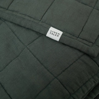 Forest Green Linen Quilted Blanket - Linen Tales 2