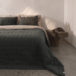 Forest Green Linen Quilted Blanket - Linen Tales 