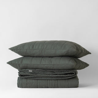 Forest Green Linen Quilted Blanket - Linen Tales 4