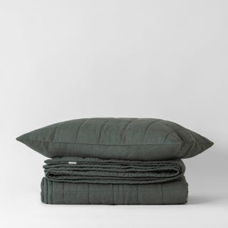 Forest Green Linen Quilted Blanket - Linen Tales 3