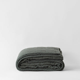 Forest Green Linen Quilted Blanket - Linen Tales 1
