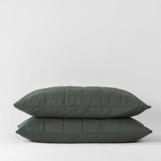 Forest Green Linen Quilted Pillow Sham - Linen Tales 2