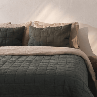 Forest Green Linen Quilted Pillow Sham - Linen Tales 