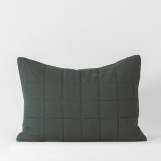 Forest Green Linen Quilted Pillow Sham - Linen Tales 1