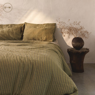 Green Blue Stripe Linen Duvet Cover - Linen Tales 1
